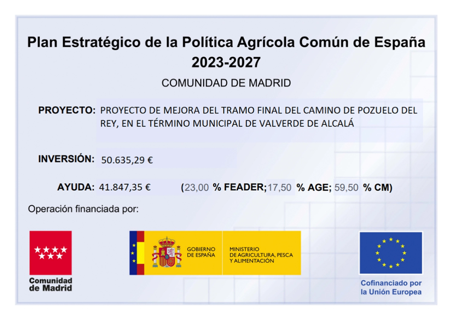 MEJORA DEL TRAMO FINAL DEL CAMINO DE POZUELO DEL REY DESDE EL PK 0+455 AL PK 1+955