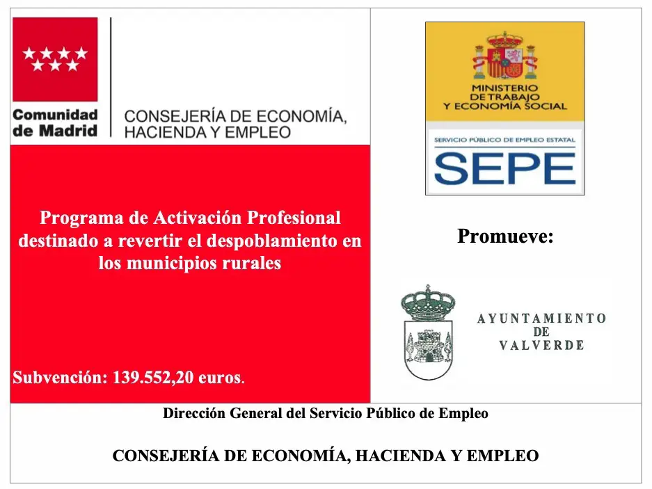 Cartel Programa público de empleo-formación para la Activación Profesional destinado a revertir el despoblamiento en los municipios rurales